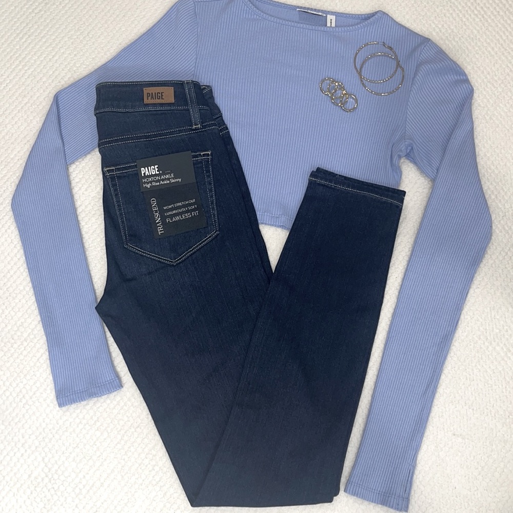 Paige Dark Blue High Rise Ankle Skinny Jeans